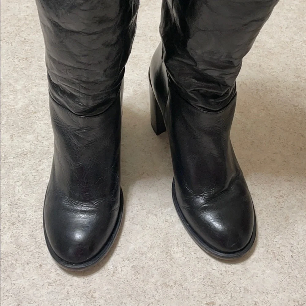 TOP SHOP OVER THE KNEE BLACK LEATHER HEELED BOOTS